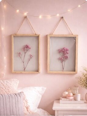 Set of 2 Floating Pink Pressed Flower  Frames